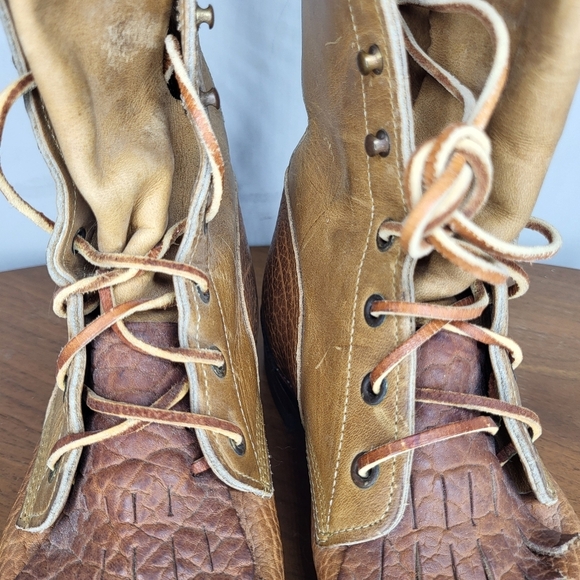 JUSTIN MENS RARE'630'KILTED LACE PACKER-STYLE BOOT CHEYENNE/BULLHIDE 7.5 B - Picture 6 of 13